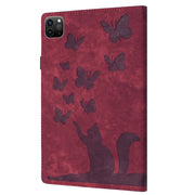 For iPad Pro 11 2024 Butterfly Cat Embossing Leather Tablet Case(Red)