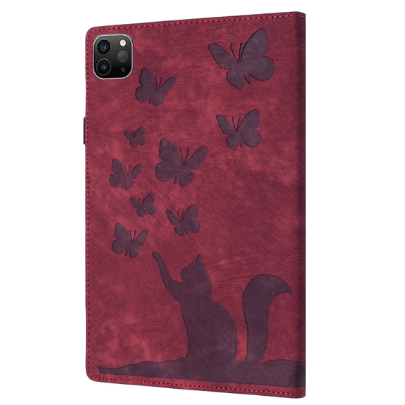 For iPad Pro 11 2024 Butterfly Cat Embossing Leather Tablet Case(Red)