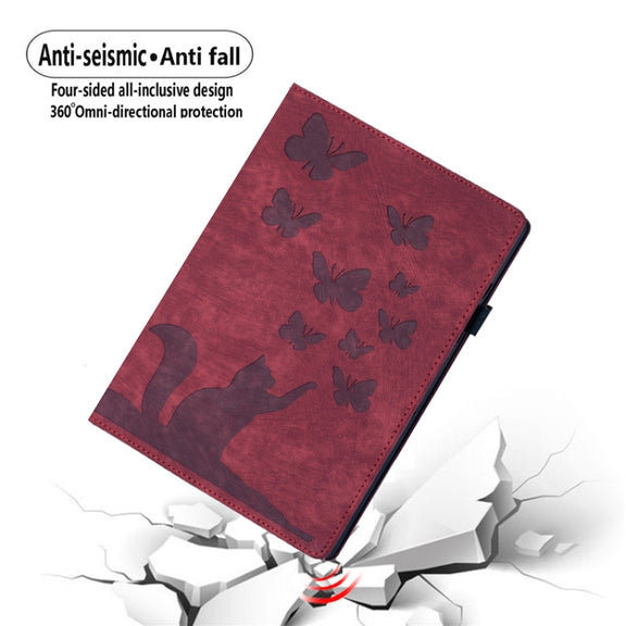 For iPad Pro 11 2024 Butterfly Cat Embossing Leather Tablet Case(Red)