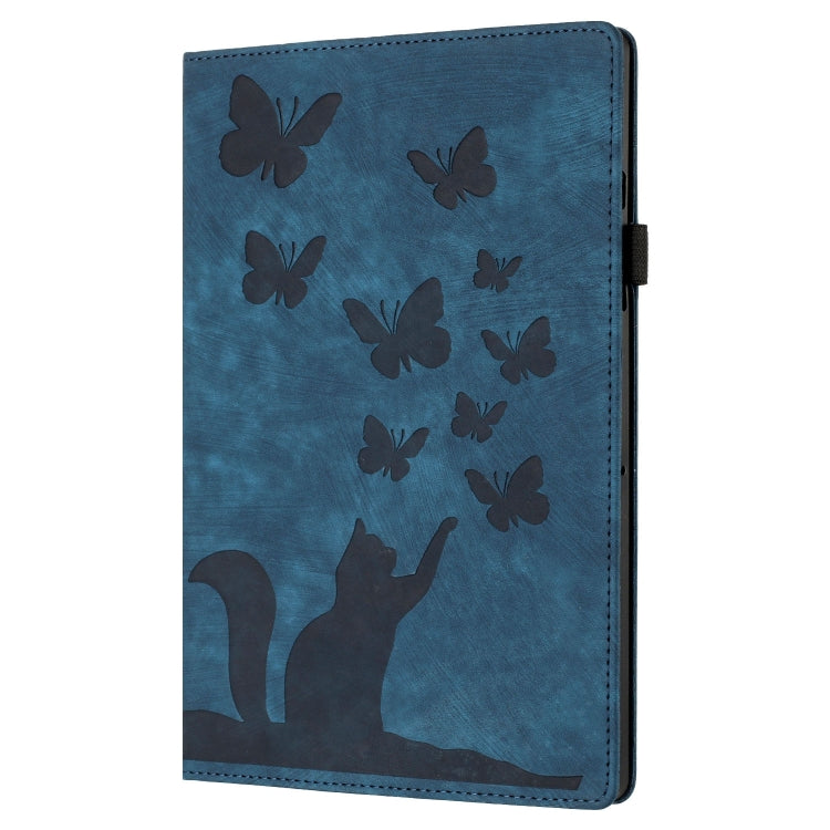 For iPad Pro 13 2024 Butterfly Cat Embossing Leather Tablet Case(Dark Blue)