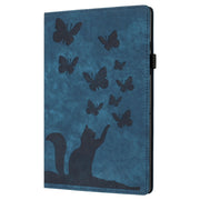 For iPad Pro 13 2024 Butterfly Cat Embossing Leather Tablet Case(Dark Blue)