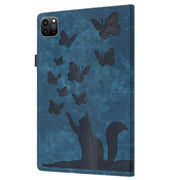 For iPad Pro 13 2024 Butterfly Cat Embossing Leather Tablet Case(Dark Blue)