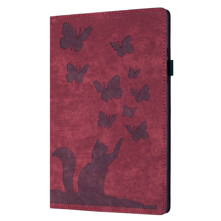For iPad Pro 13 2024 Butterfly Cat Embossing Leather Tablet Case(Red)