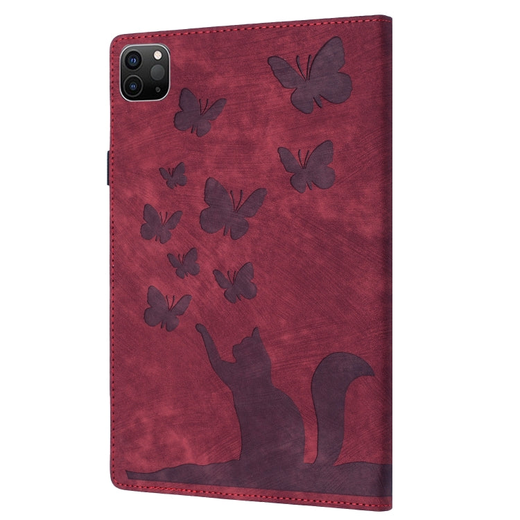 For iPad Pro 13 2024 Butterfly Cat Embossing Leather Tablet Case(Red)