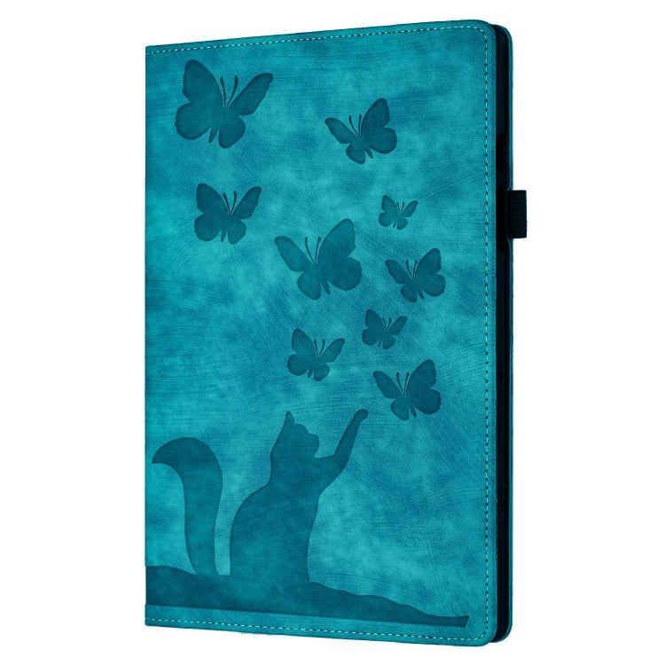 For iPad Pro 13 2024 Butterfly Cat Embossing Leather Tablet Case(Sky Blue)