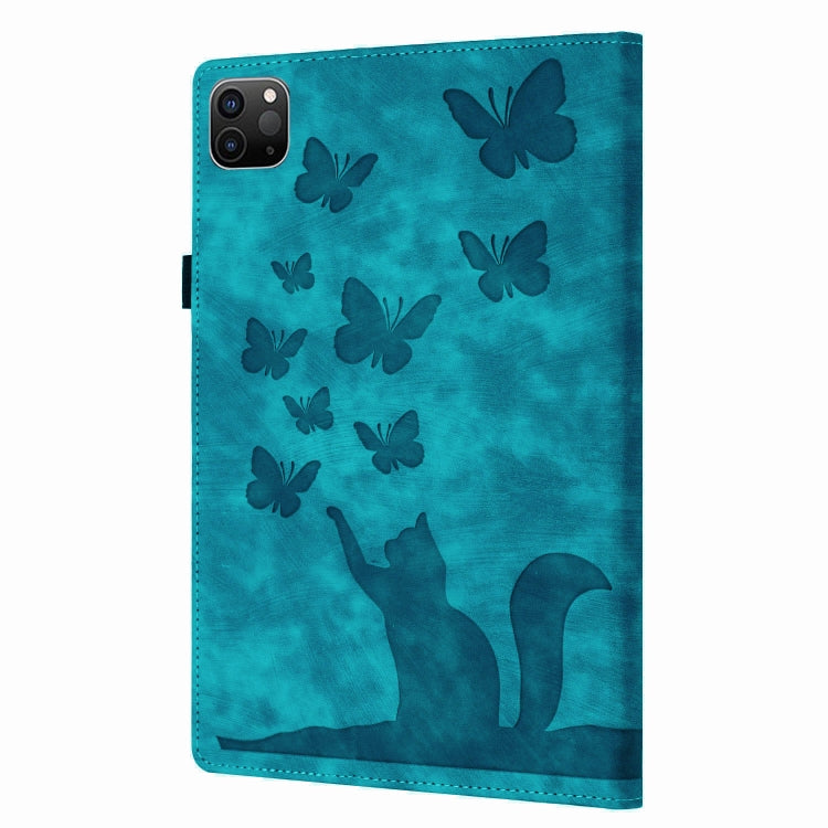 For iPad Pro 13 2024 Butterfly Cat Embossing Leather Tablet Case(Sky Blue)