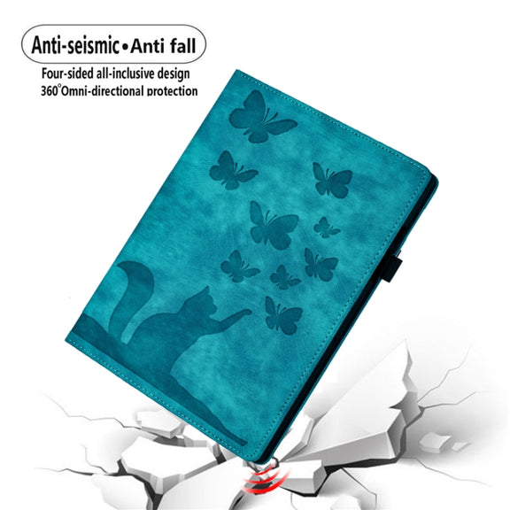 For iPad Pro 13 2024 Butterfly Cat Embossing Leather Tablet Case(Sky Blue)