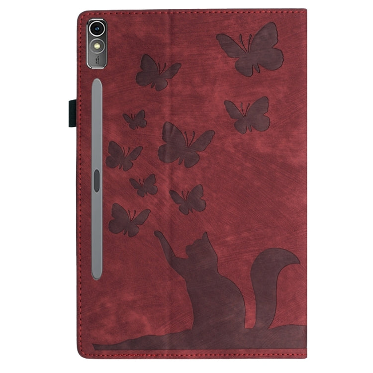 For Lenovo Tab P12 / Xiaoxin Pad Pro 12.7 Butterfly Cat Embossing Leather Tablet Case(Red)
