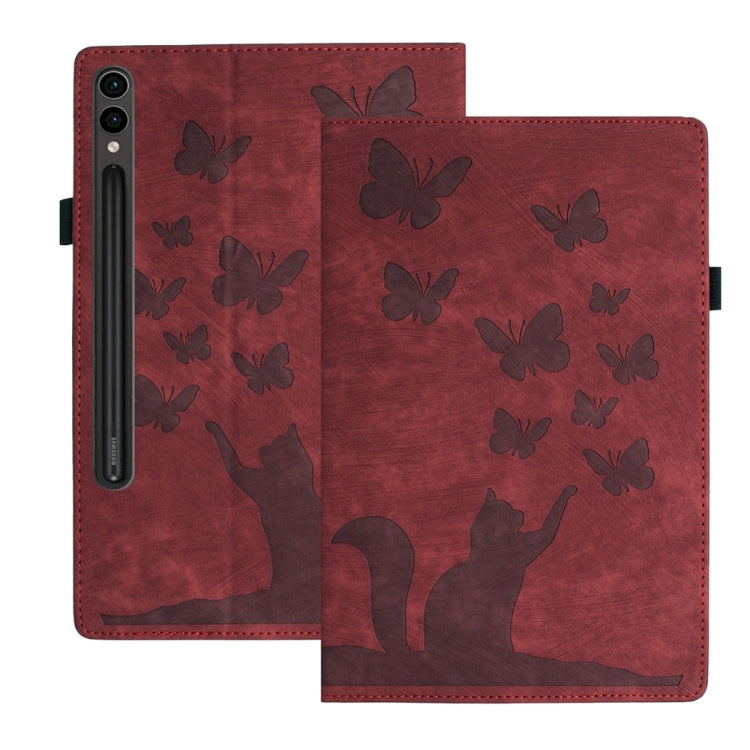For Samsung Galaxy Tab S9 FE+ / S9+ / S8+ Butterfly Cat Embossing Leather Tablet Case(Red)