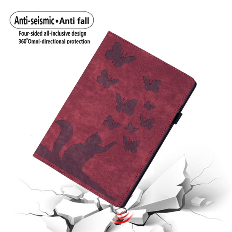 For Samsung Galaxy Tab S9 FE+ / S9+ / S8+ Butterfly Cat Embossing Leather Tablet Case(Red)