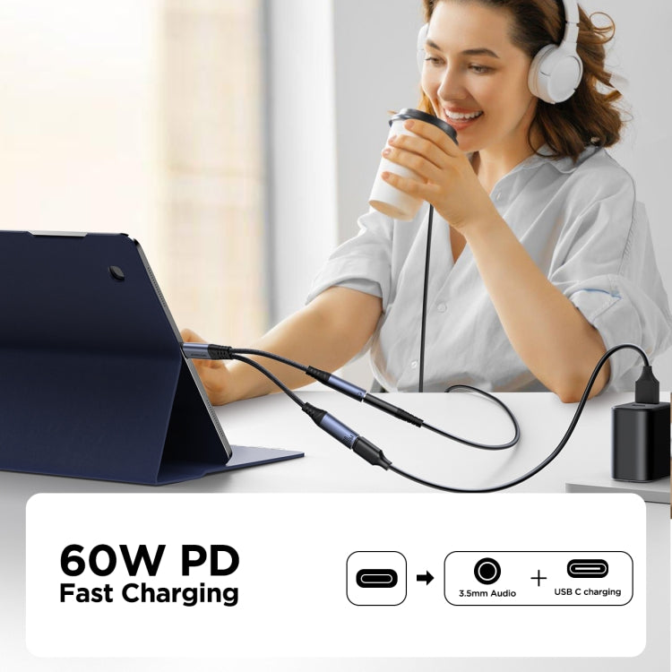 JOYROOM SY-C02 2 in 1 USB-C/Type-C to 3.5mm+USB-C/Type-C Audio Adapter Cable(Black)