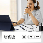 JOYROOM SY-C02 2 in 1 USB-C/Type-C to 3.5mm+USB-C/Type-C Audio Adapter Cable(Black)