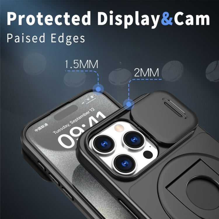 For iPhone 14 Pro Camshield MagSafe Ring Holder Armor Phone Case(Black)