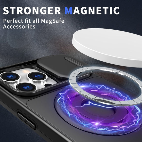 For iPhone 14 Pro Max Camshield MagSafe Ring Holder Armor Phone Case(Black)