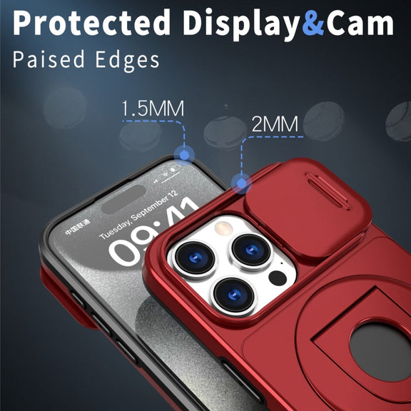 For iPhone 13 Pro Camshield MagSafe Ring Holder Armor Phone Case(Red)