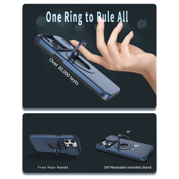 For iPhone 13 Camshield MagSafe Ring Holder Armor Phone Case(Blue)