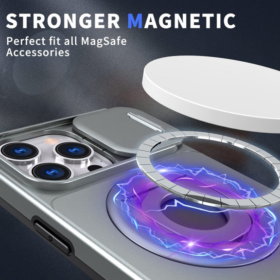 For iPhone 12 Pro Max Camshield MagSafe Ring Holder Armor Phone Case(Titanium Grey)