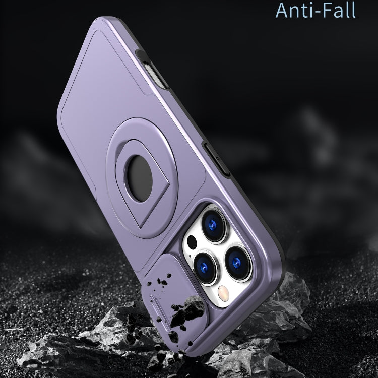 For iPhone 16 Pro Max Camshield MagSafe Ring Holder Armor Phone Case(Purple)