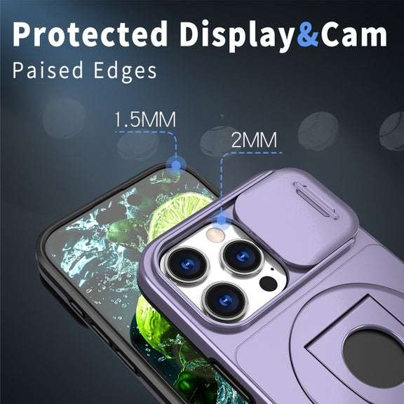 For iPhone 16 Pro Max Camshield MagSafe Ring Holder Armor Phone Case(Purple)