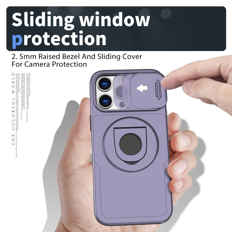 For iPhone 16 Pro Max Camshield MagSafe Ring Holder Armor Phone Case(Purple)