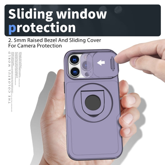 For iPhone 16 Pro Max Camshield MagSafe Ring Holder Armor Phone Case(Purple)
