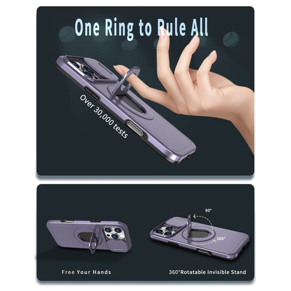 For iPhone 16 Pro Max Camshield MagSafe Ring Holder Armor Phone Case(Purple)