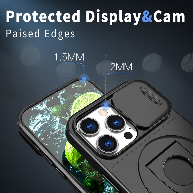 For iPhone 16 Pro Camshield MagSafe Ring Holder Armor Phone Case(Black)