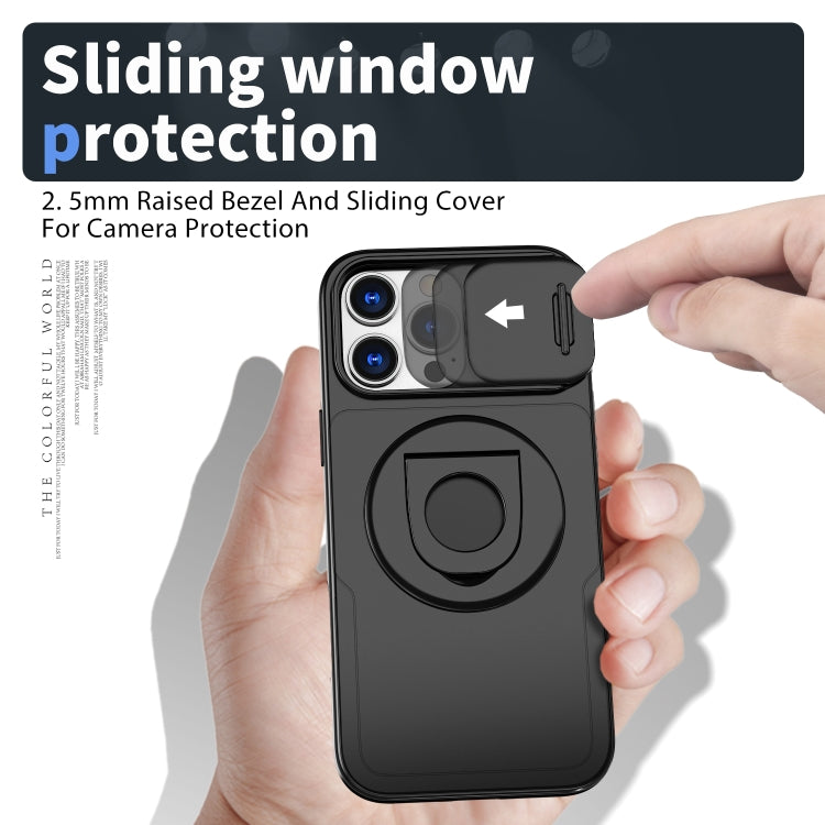For iPhone 16 Pro Camshield MagSafe Ring Holder Armor Phone Case(Black)