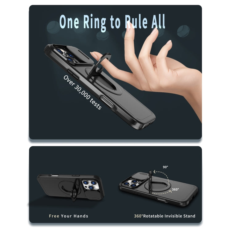 For iPhone 16 Pro Camshield MagSafe Ring Holder Armor Phone Case(Black)