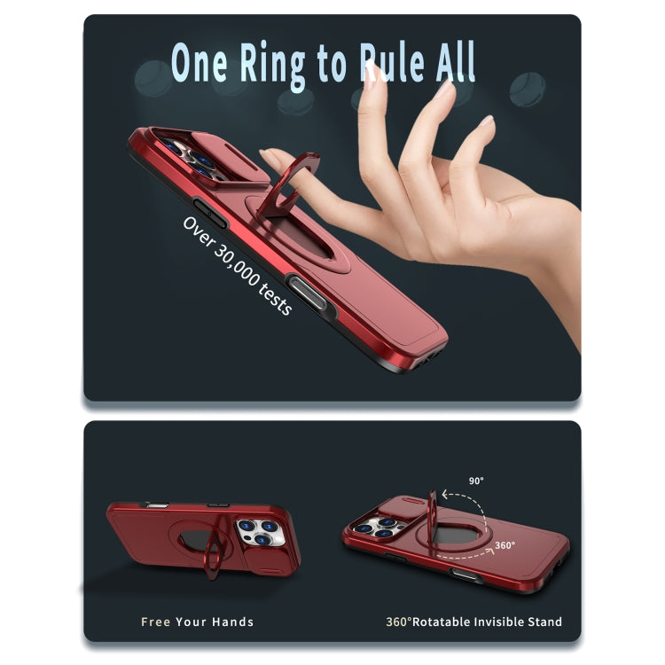 For iPhone 16 Pro Camshield MagSafe Ring Holder Armor Phone Case(Red)