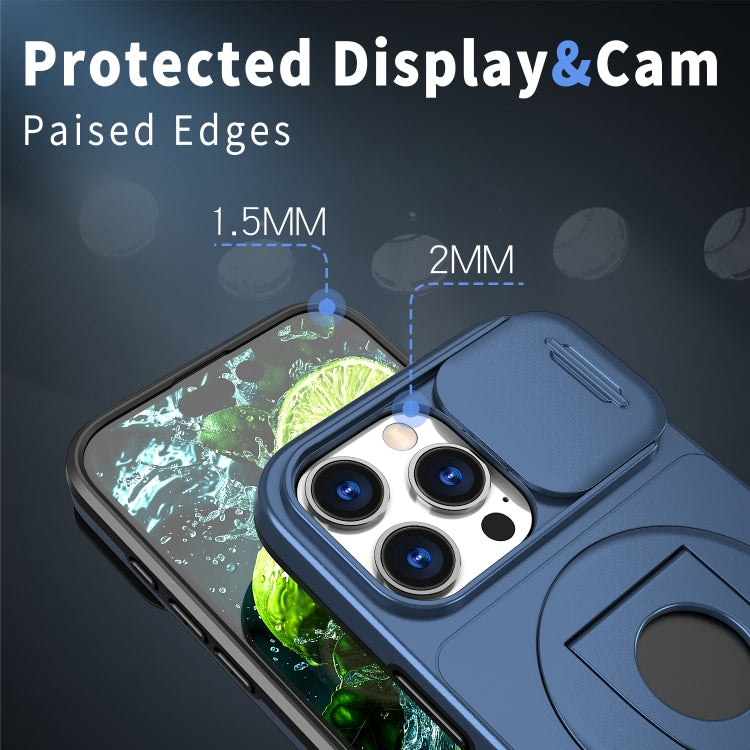 For iPhone 16 Pro Camshield MagSafe Ring Holder Armor Phone Case(Blue)