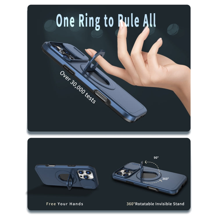 For iPhone 16 Pro Camshield MagSafe Ring Holder Armor Phone Case(Blue)