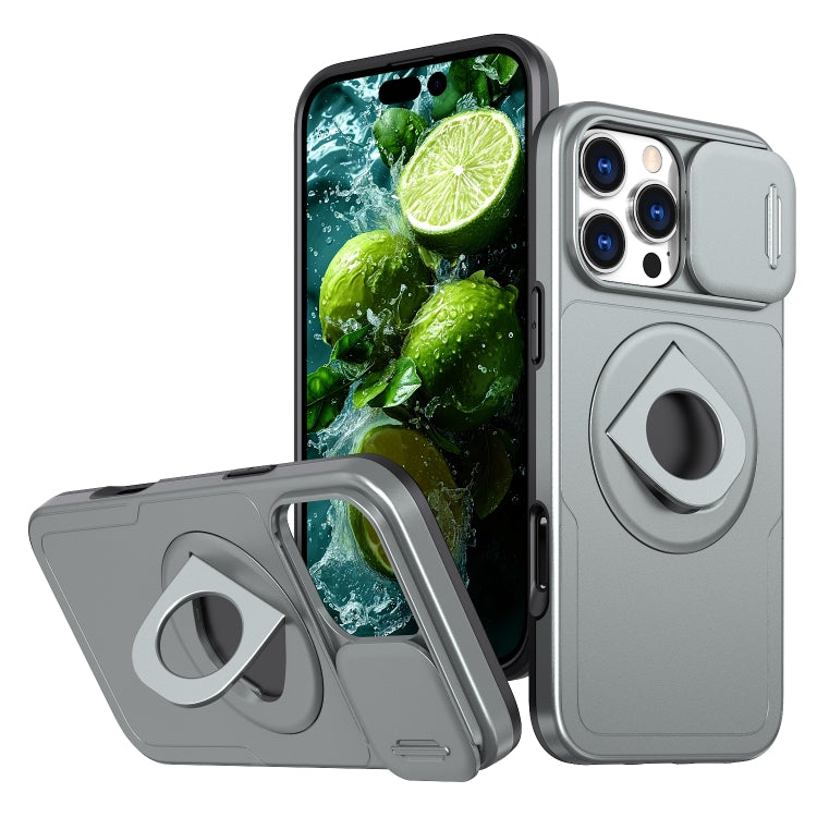 For iPhone 16 Pro Camshield MagSafe Ring Holder Armor Phone Case(Titanium Grey)