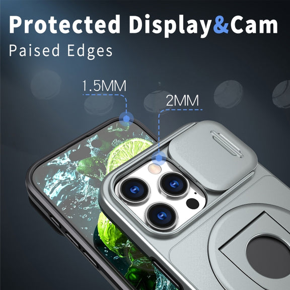 For iPhone 16 Pro Camshield MagSafe Ring Holder Armor Phone Case(Titanium Grey)
