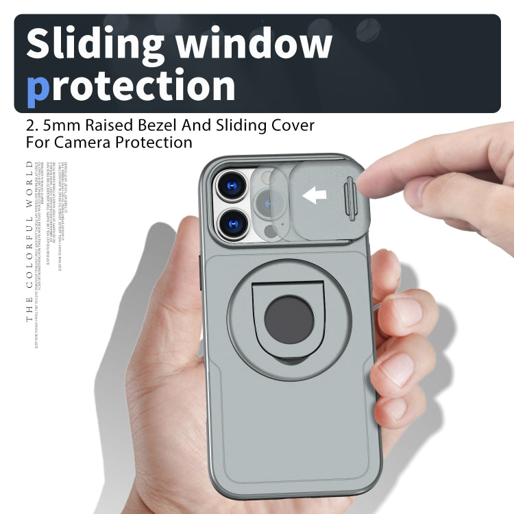 For iPhone 16 Pro Camshield MagSafe Ring Holder Armor Phone Case(Titanium Grey)