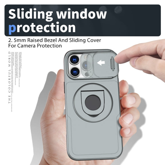 For iPhone 16 Pro Camshield MagSafe Ring Holder Armor Phone Case(Titanium Grey)
