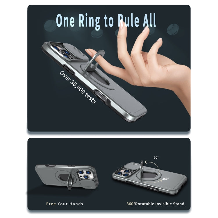 For iPhone 16 Pro Camshield MagSafe Ring Holder Armor Phone Case(Titanium Grey)