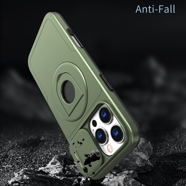 For iPhone 16 Pro Camshield MagSafe Ring Holder Armor Phone Case(Olive Green)