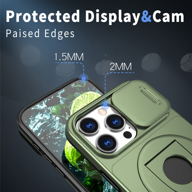 For iPhone 16 Pro Camshield MagSafe Ring Holder Armor Phone Case(Olive Green)