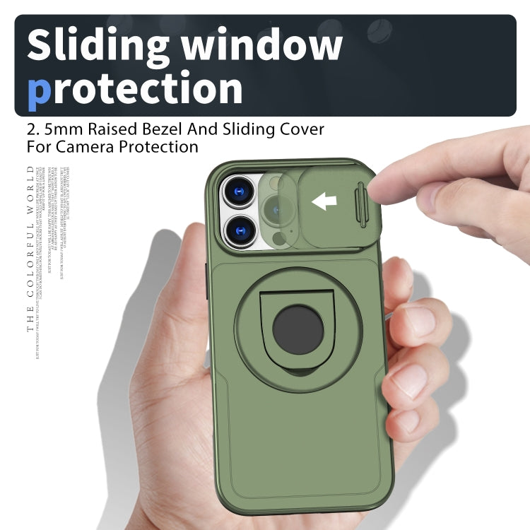 For iPhone 16 Pro Camshield MagSafe Ring Holder Armor Phone Case(Olive Green)