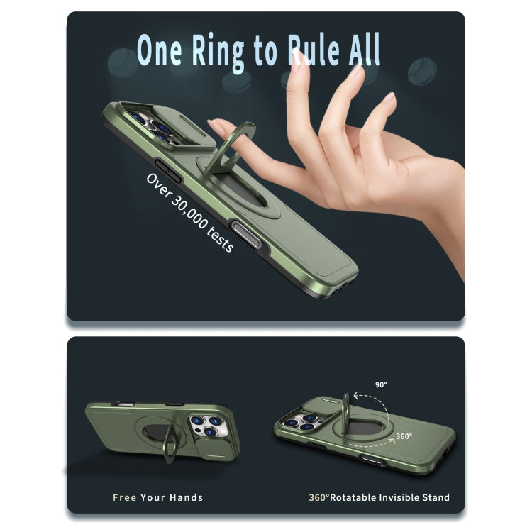 For iPhone 16 Pro Camshield MagSafe Ring Holder Armor Phone Case(Olive Green)
