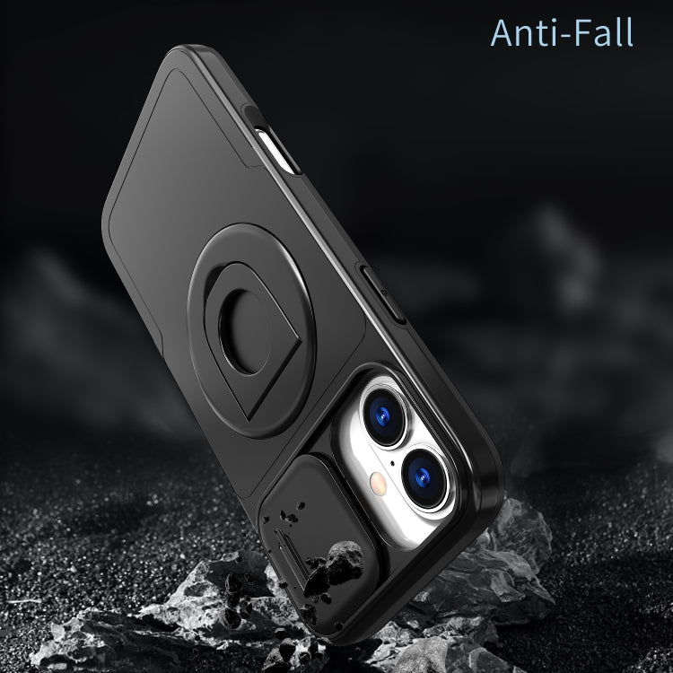 For iPhone 16 Plus Camshield MagSafe Ring Holder Armor Phone Case(Black)