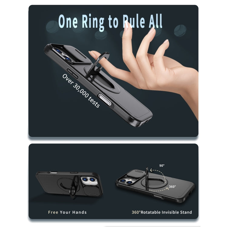 For iPhone 16 Plus Camshield MagSafe Ring Holder Armor Phone Case(Black)