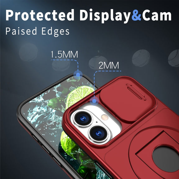 For iPhone 16 Plus Camshield MagSafe Ring Holder Armor Phone Case(Red)