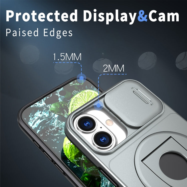 For iPhone 16 Plus Camshield MagSafe Ring Holder Armor Phone Case(Titanium Grey)