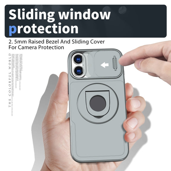 For iPhone 16 Plus Camshield MagSafe Ring Holder Armor Phone Case(Titanium Grey)