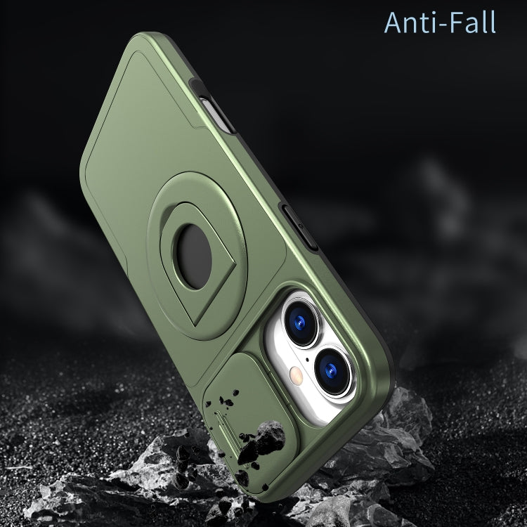 For iPhone 16 Plus Camshield MagSafe Ring Holder Armor Phone Case(Olive Green)