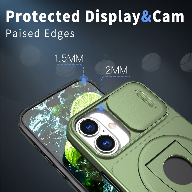 For iPhone 16 Plus Camshield MagSafe Ring Holder Armor Phone Case(Olive Green)