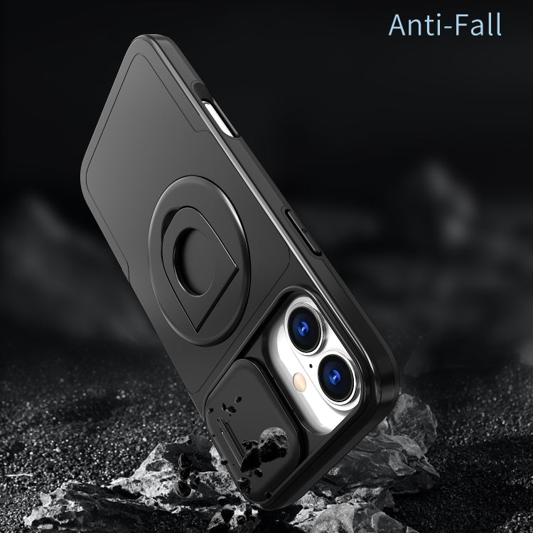 For iPhone 16 Camshield MagSafe Ring Holder Armor Phone Case(Black)