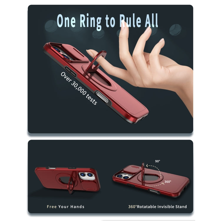 For iPhone 16 Camshield MagSafe Ring Holder Armor Phone Case(Red)